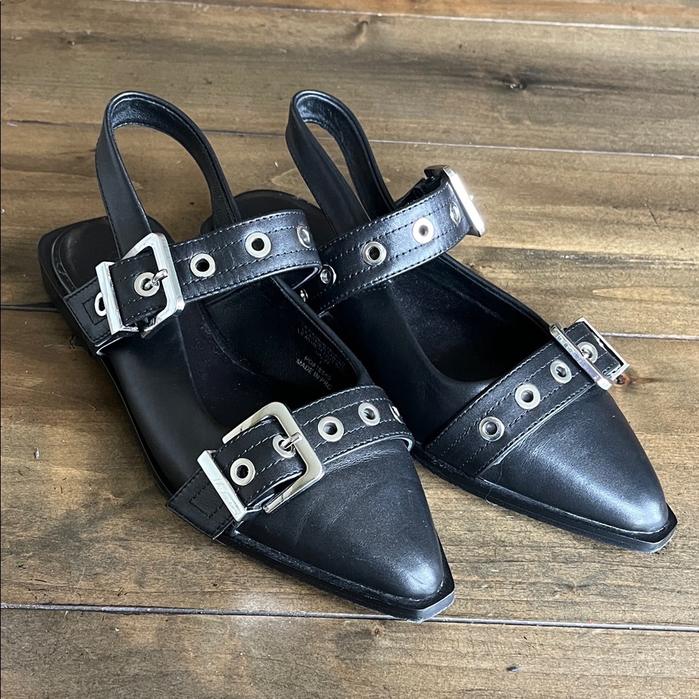 Quince Black Leather Buckle Strap Women's Shoes Size 7 - Never worn